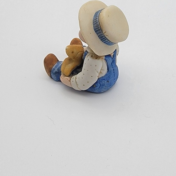 Holly Hobbie Porcelain Boy Child with Dog Figure Figurine Hand Painted 2"x1.5" - Picture 4 of 7
